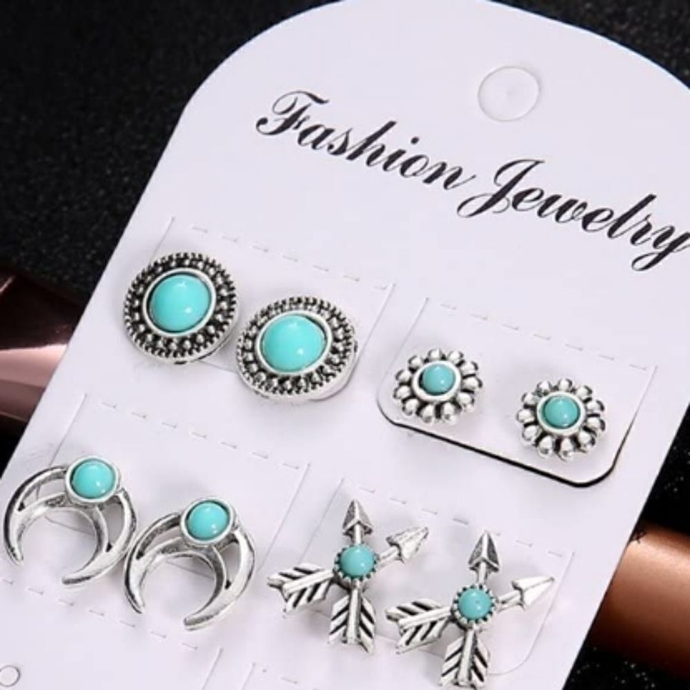 2 Sets Retro Turquoise Stud Women's Four Pair In Each Set
